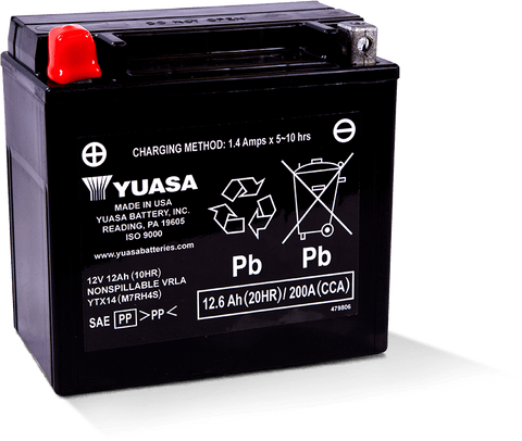 Yuasa Battery - Yuasa YTX14 Maintenance Free AGM 12 Volt Battery - YUAM7RH4S