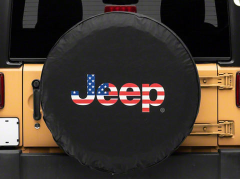 Officially Licensed Jeep - Officially Licensed Jeep 66-18 CJ5/ CJ7/Wrangler YJ/ TJ/JK American Flag Logo Spare Tire Cover-32In - oljJ157895D