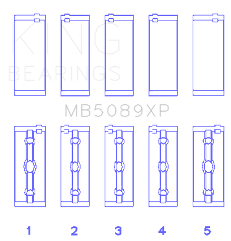 King Engine Bearings - King Toyota 1RZ / 2RZ / 3RZ Crankshaft Main Bearing Set (Set of 5) - MB5089XP