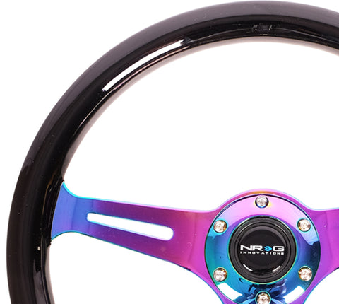 NRG - NRG Classic Wood Grain Steering Wheel (350mm) Black Paint Grip w/Neochrome 3-Spoke Center - ST-015MC-BK - MST Motorsports