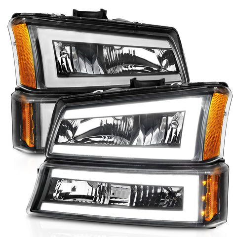 ANZO - Crystal Headlight Set w/ LED Light Bar Style; Black Housing; Clear Lens; Pair - 111501 - MST Motorsports