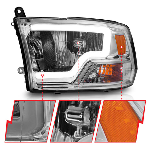 ANZO - Crystal Headlight Set w/ Light Bar Style; Chrome Housing; Clear Lens; Pair - 111516 - MST Motorsports
