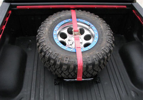 N-Fab - N-Fab Bed Mounted Tire Carrier Universal - Gloss Black - Red Strap - BM1TCRD - MST Motorsports