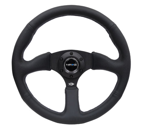 NRG - NRG Reinforced Steering Wheel (350mm / 2.5in. Deep) Blk Leather Comfort Grip w/5mm Matte Blk Spokes - RST-023MB-R - MST Motorsports