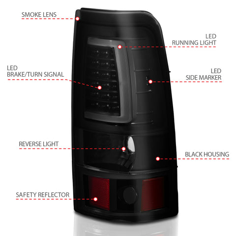 ANZO - Tail Light Assembly; LED; Black Housing; Smoke Lens; Pair - 311331 - MST Motorsports