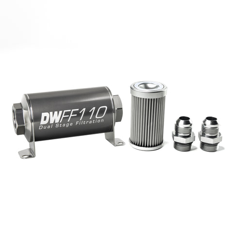 DeatschWerks - DeatschWerks Stainless Steel 10AN 10 Micron Universal Inline Fuel Filter Housing Kit (110mm) - 8-03-110-010K-10 - MST Motorsports
