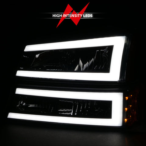 ANZO - Crystal Headlight Set w/ LED Light Bar Style; Black Housing; Clear Lens; Pair - 111501 - MST Motorsports