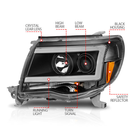 ANZO - Projector Headlights w/ Plank Style; Black Housnig; Clear Lens; Pair - 111517 - MST Motorsports