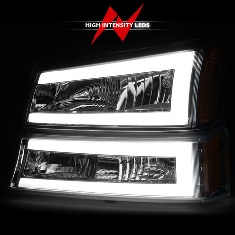 ANZO - Crystal Headlight Set w/ LED Light Bar Style; Chrome Housing; Clear Lens; Pair - 111502 - MST Motorsports