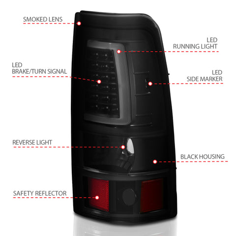 ANZO - Tail Light Assembly; LED; Black Housing; Smoke Lens; Pair - 311334 - MST Motorsports