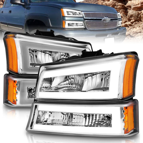 ANZO - Crystal Headlight Set w/ LED Light Bar Style; Chrome Housing; Clear Lens; Pair - 111502 - MST Motorsports