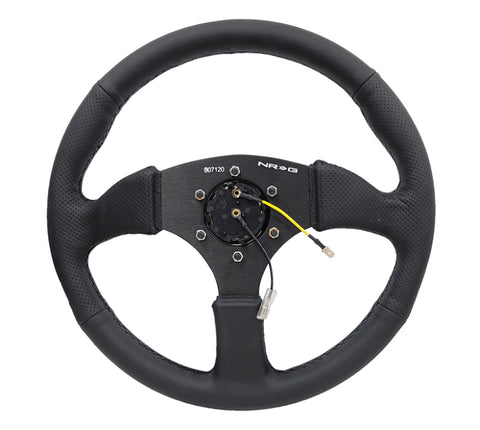 NRG - NRG Reinforced Steering Wheel (350mm / 2.5in. Deep) Blk Leather Comfort Grip w/5mm Matte Blk Spokes - RST-023MB-R - MST Motorsports