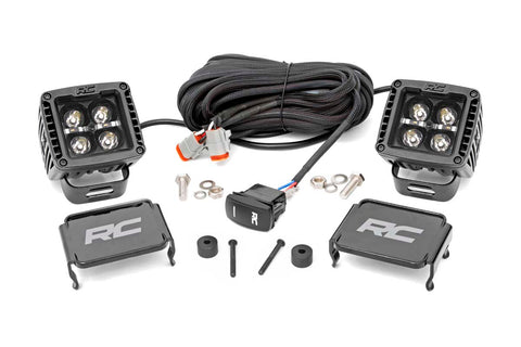 Rough Country - Jeep 2in LED Cube Blk Ser w/White DRL Easy-Mnt Kt (18-20 Wrnglr JL/20 Gladiator) - 70061 - MST Motorsports