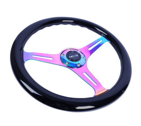 NRG - NRG Classic Wood Grain Steering Wheel (350mm) Black Paint Grip w/Neochrome 3-Spoke Center - ST-015MC-BK - MST Motorsports